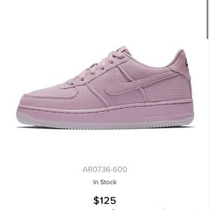 Arctic pink NIKE AIRFORCE 1’S in corduroy/suede